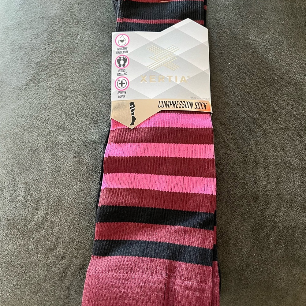 Women's Striped Compression Socks - Pink and Black shoe size 4-10 S/M